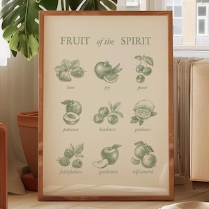 Fruit of the Spirit Wall Art Colorful Christian Print Sage Green Bible Verse Printable Art Vintage Scripture Poster Modern Galatians 5 Decor