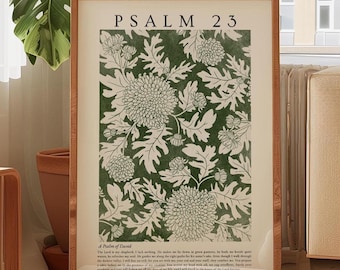 Green Scripture Flower Market Print Minimalist Floral Christian Poster Vintage Bible Verse Art Psalm 23 Aesthetic Faith Wall Decor Printable