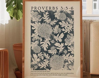 Kleurrijke christelijke bloemen muur kunst marineblauwe paardebloem print vintage schrift poster bloemenmarkt bijbelvers print Spreuken 3 Minimal Art