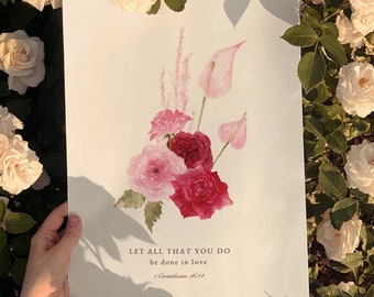 Let All That You Do Be Done In Love Bible Verse Poster Boho Botanical Wall Art Modern Scripture Print Valentines Day Home Decor Christian