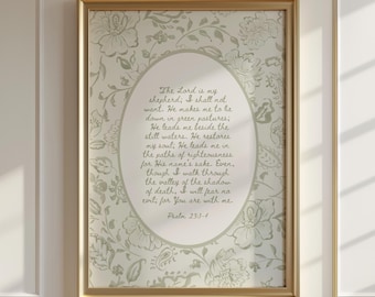 Sage Green Bible Verse Wall Art Vintage Farmhouse Home Decor Christian Gift for Mom Modern Scripture Poster Psalm 23 Printable Art Biblical