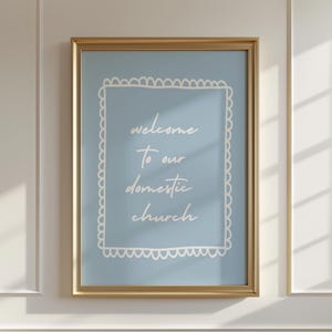 Blue Christian Art Modern Scripture Print Trendy Home Decor Catholic Family Gift for Housewarming Bible Verse Wall Art Vintage Faith Poster
