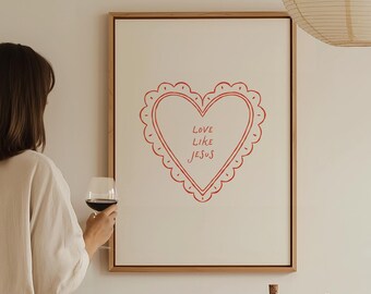 Amore come Gesù: stampa a forma di cuore in pizzo alla moda (download immediato)