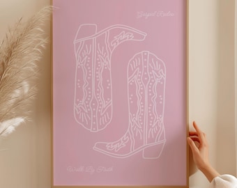 Walk By Faith Cowgirl Boot Pink Print, Western Modern Christian Art, Trendy Bible Wall Art Apartment, Scripture Printable Art Gift For Her