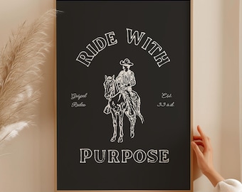 Christian Cowboy Vintage Poster, Western Wall Decor Bible Verse Print, Modern Scripture Wall Art for Apartment, Southwestern Religious Art