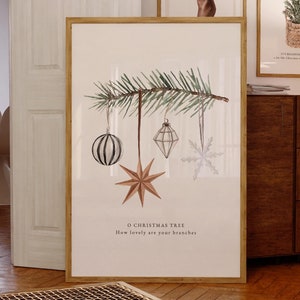 Minimalistische kerstmuurkunst neutraal boho esthetisch botanisch vakantieposter O kerstboomprint modern christelijk decor winterthema