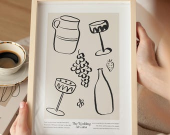 Hochzeit zu Kana druckbare Wandkunst minimalistisches Schrift Poster moderne Bibel Vers Digitaldruck Jesus Wunder biblische Wohnkultur katholisch