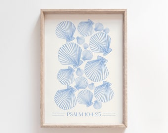 Blue And White Christian Poster, Modern Beachy Wall Art Trendy Bible Verse Print Apartment Decor, Christian Girl Room Preppy Coastal Picture