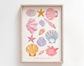 Trendy Colorful Christian Beach Print, Modern Scripture Wall Art Pink Bedroom, Preppy Aesthetic Bible Verse Poster, Beachy Surfer Girl Jesus