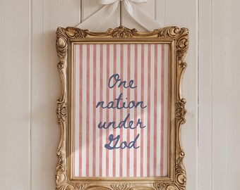 One Nation Under God Trendy Striped Poster Red White And Blue Patriotic Home Decor Christian 4th of July Wall Art Preppy Independence Day