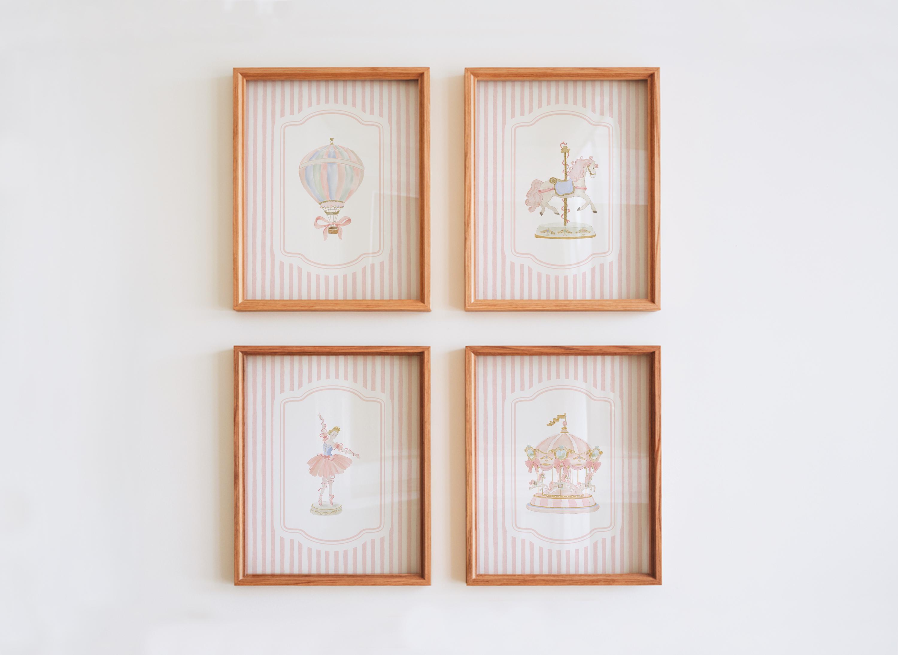 Pink Pastel Nursery Gallery Wall Art Set of 4 Posters: Vintage Carousel ...