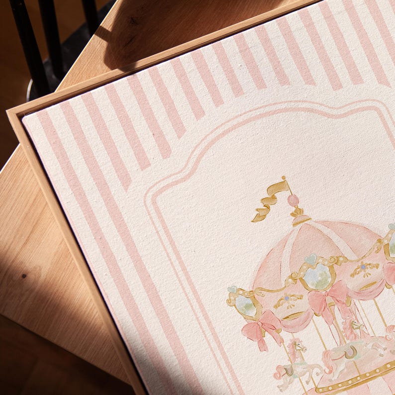 Pink Pastel Nursery Gallery Wall Art Set of 4 Posters: Vintage Carousel ...