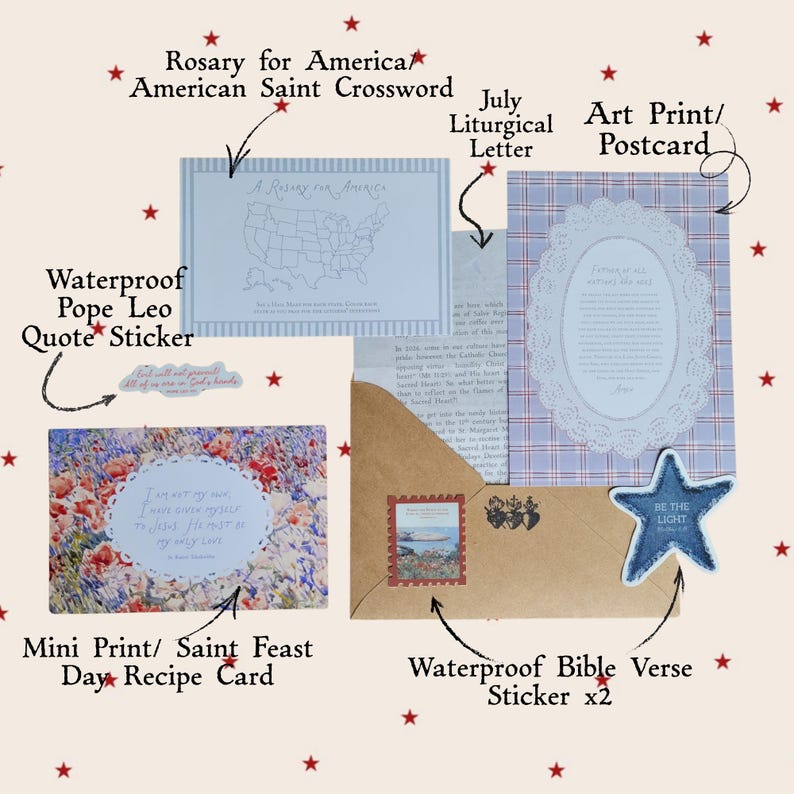 Catholic Snail Mail Club: Liturgical Art Print, Stickers, Saint Feast Day Recipe Card, and Surprise Gifts (Monthly Subscription) Bild 3