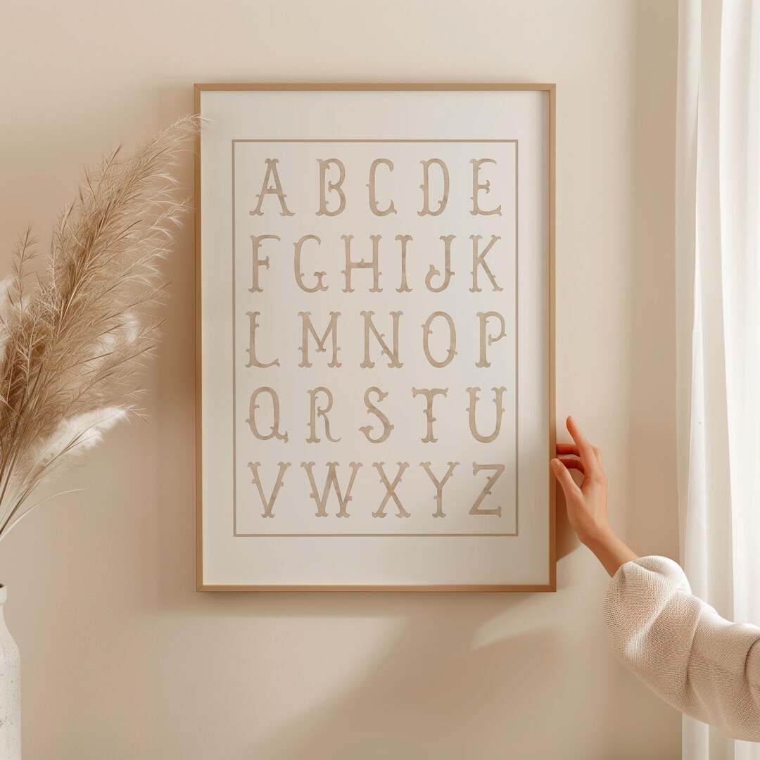 Neutral Alphabet Chart Printable Kindergarten ABC Artwork Vintage ...