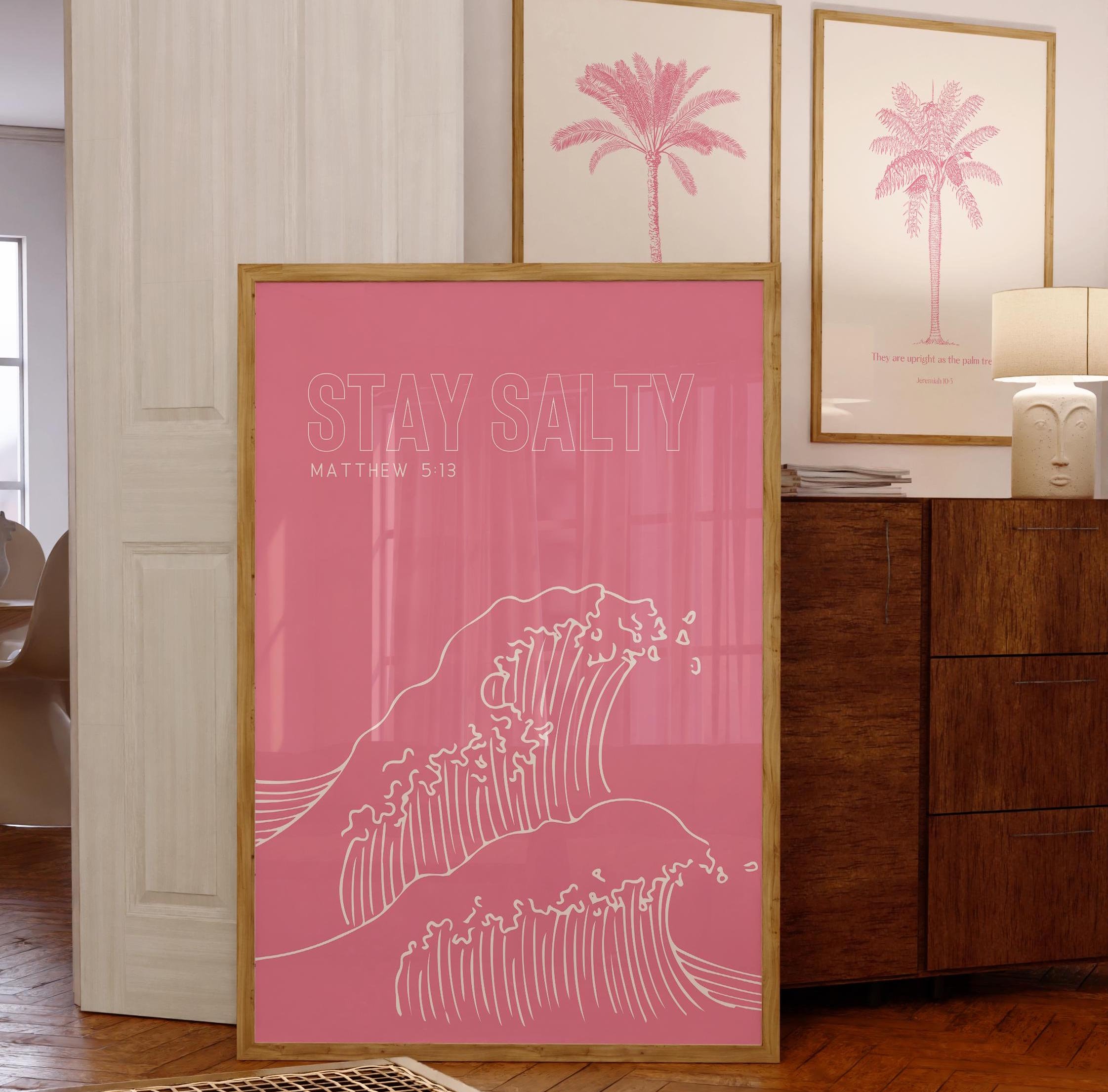 Stay Salty Pink Christian Coastal Cowgirl Poster, Funny Bible Verse Print, Girly Scripture Wall Art Trendy Apartment Wall Decor Beachy Home