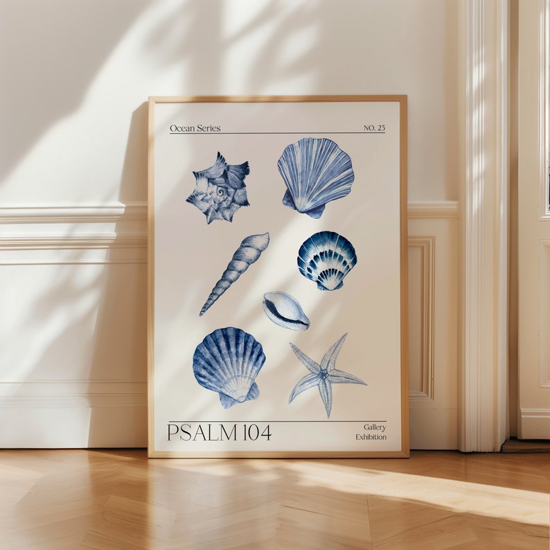 Seashell Scriptures Blue Bible Art Modern Seashell Scripture Quote Print Beachy Faith Wall ...