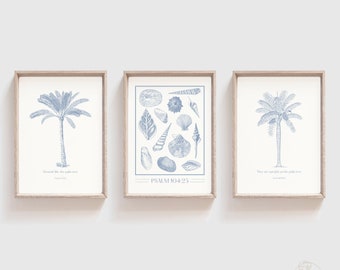 Beach Christian Poster Set of 3 Wall Art, Trendy Tropical Print Set Vintage Coastal Wall Decor, Religious Modern Art, Preppy Apartment Decor