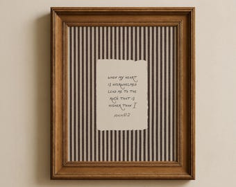 Minimalist Bible Verse Printable Wall Art- Psalm 61:2 Modern Scripture Poster Black and White Stripe Textured Artwork (Instant Download)