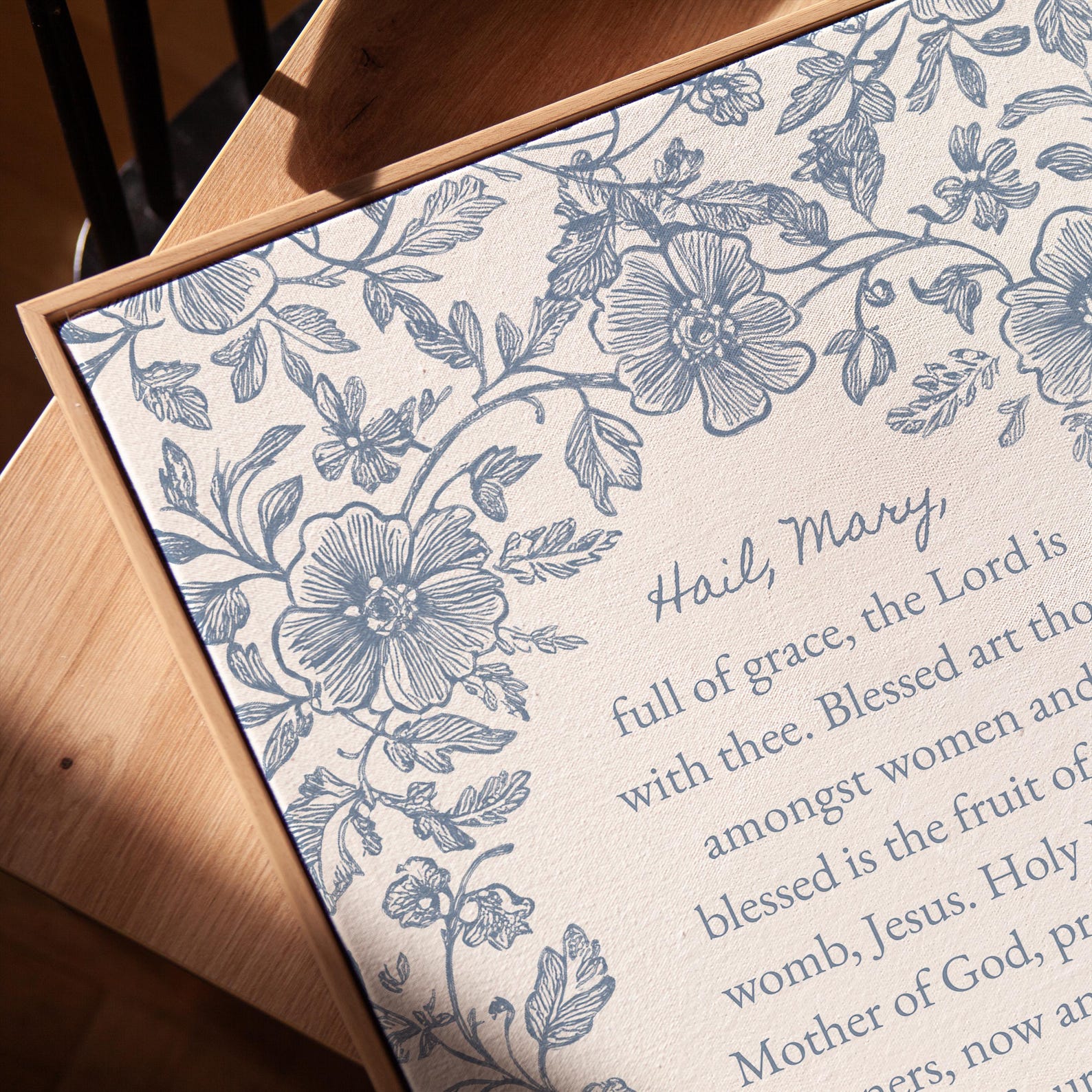 Hail Mary Wall Art Vintage Catholic Home Decor Blue and White Floral ...