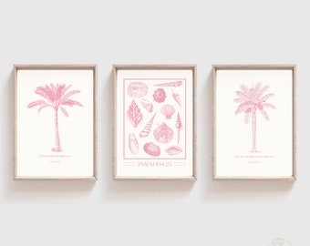 Pink Christian Poster Set Printable Scripture Wall Art Beachy Bedroom Decor Modern Beach Print Aesthetic Bible Verse Picture Ocean Lover Art
