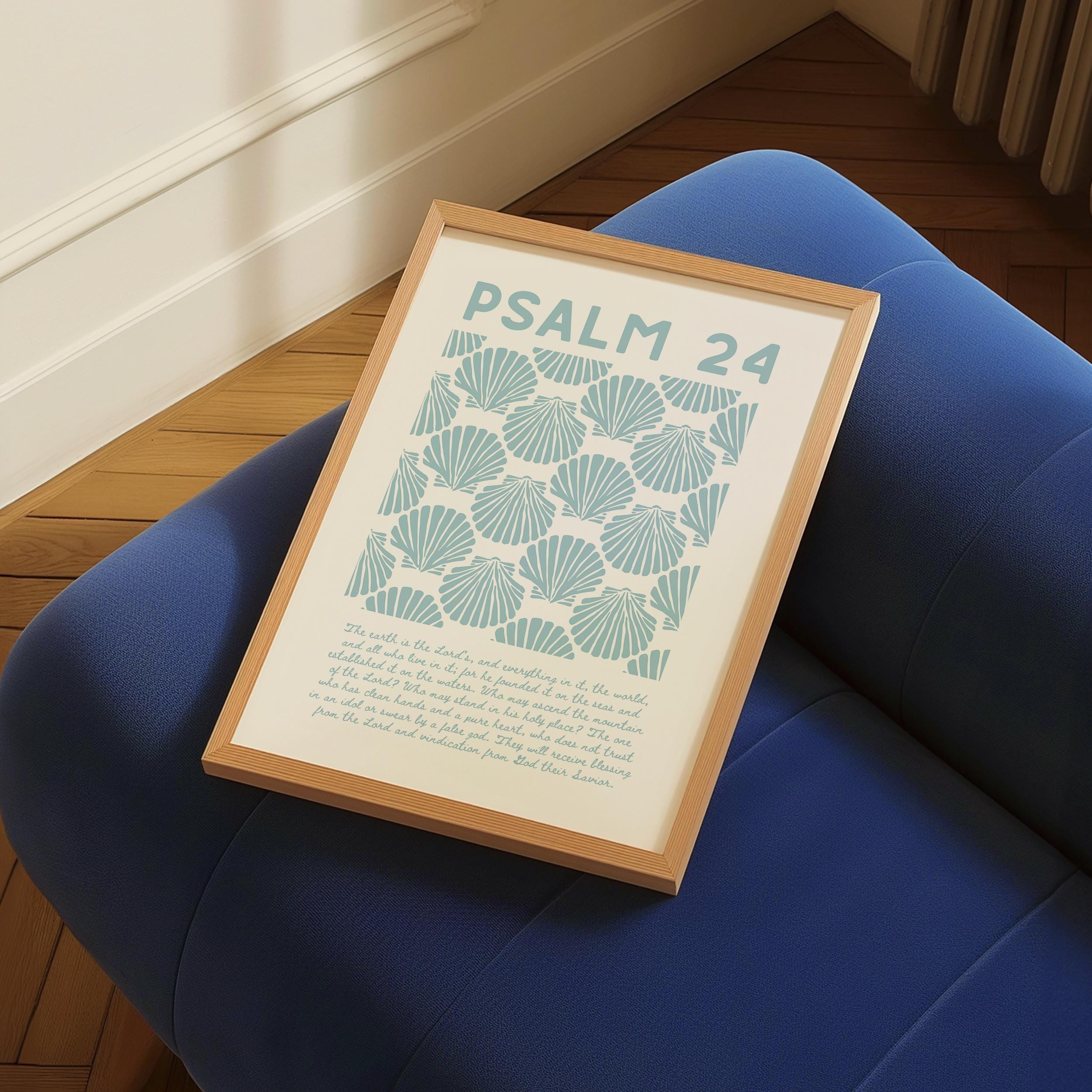 Blue Psalm Bible Verse Print Modern Coastal Christian Wall Art Seashell ...