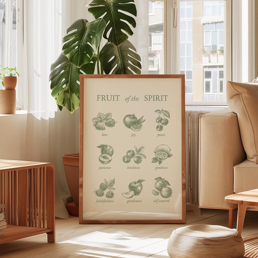 Fruit of the Spirit Wall Art Colorful Christian Print Sage Green Bible ...