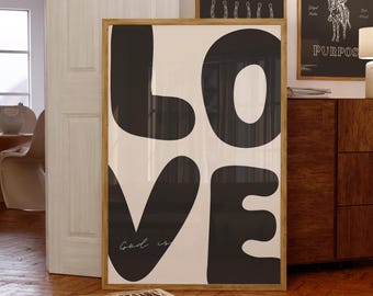 Retro God Is Love Bible Verse Poster, B&W Aesthetic Christian Print Faith Apartment Decor Preppy Scripture Passage Wall Art Printable Jesus