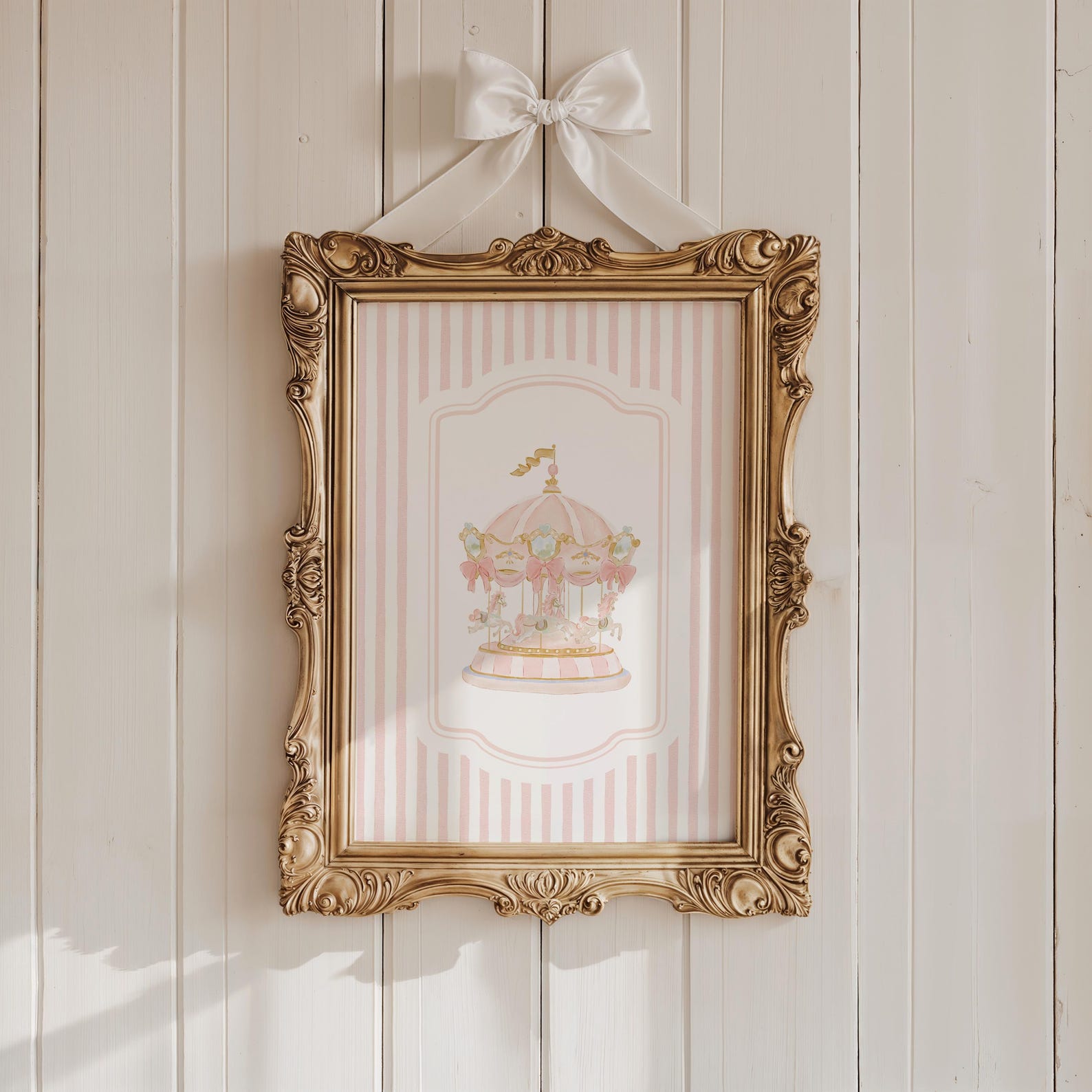 Pink Pastel Nursery Gallery Wall Art Set of 4 Posters: Vintage Carousel ...