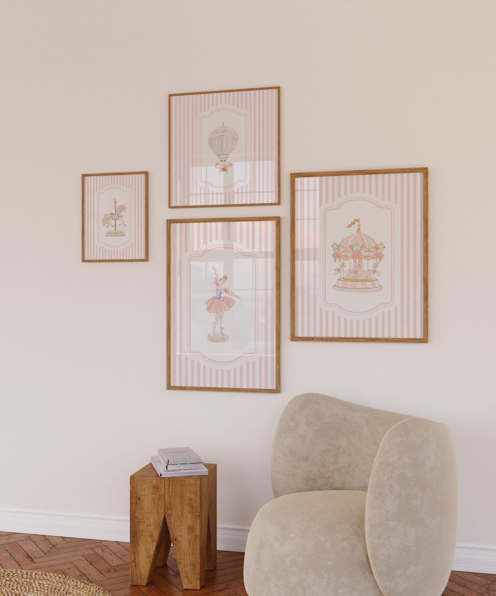 Pink Pastel Nursery Gallery Wall Art Set of 4 Posters: Vintage Carousel ...