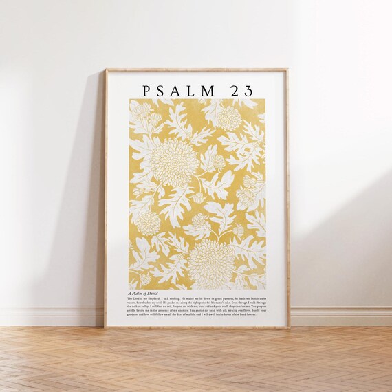 Psalm 23 The Lord Is My Shepard Wall Art Colorful Christian Poster Floral Scripture Art Decor Vintage Faith Poster Yellow Printable Artwork