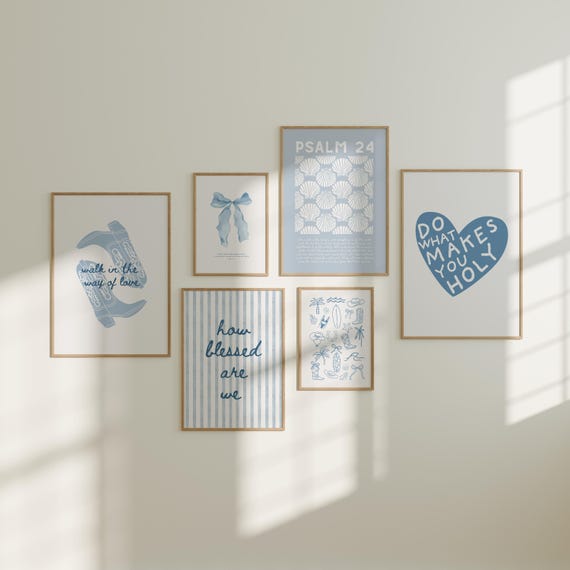 Coastal Cowgirl Christian Gallery Wall Surfer Girl Room Decor Beachy Bible Verse Print Set of 6 Trendy Dorm Wall Art Coquette Bow Cowgirl