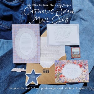 Catholic Snail Mail Club: Liturgical Art Print, Stickers, Saint Feast Day Recipe Card, and Surprise Gifts (Monthly Subscription) Bild 1