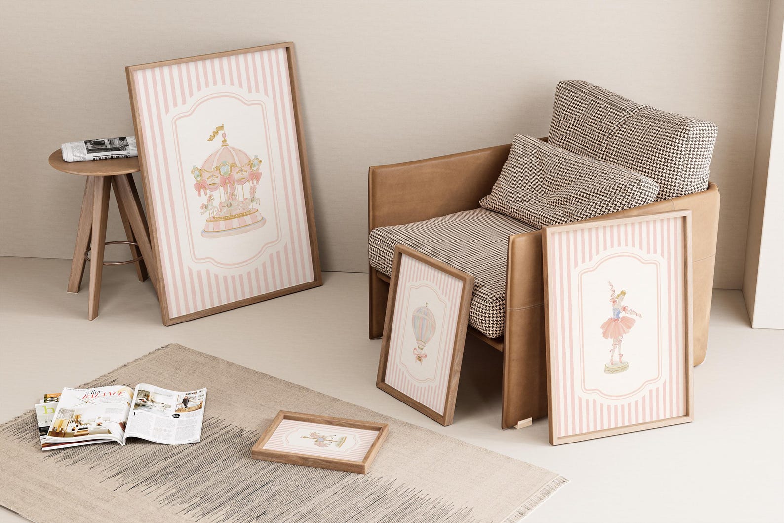 Pink Pastel Nursery Gallery Wall Art Set of 4 Posters: Vintage Carousel ...