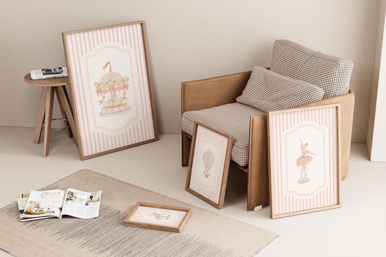 Pink Pastel Nursery Gallery Wall Art Set of 4 Posters: Vintage Carousel ...