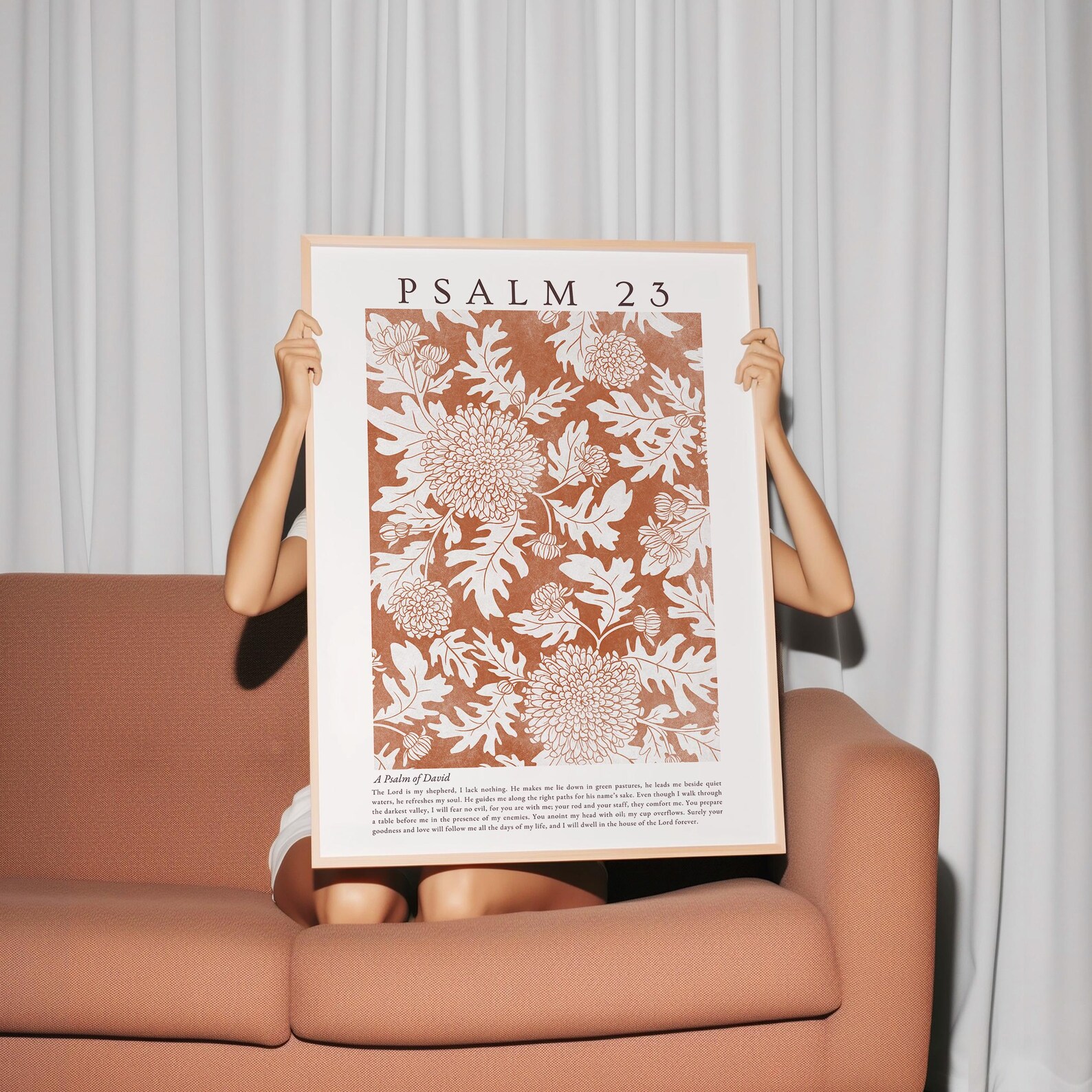 Psalm 23 Wall Art Orange Vintage Christian Print Floral Bible Verse ...