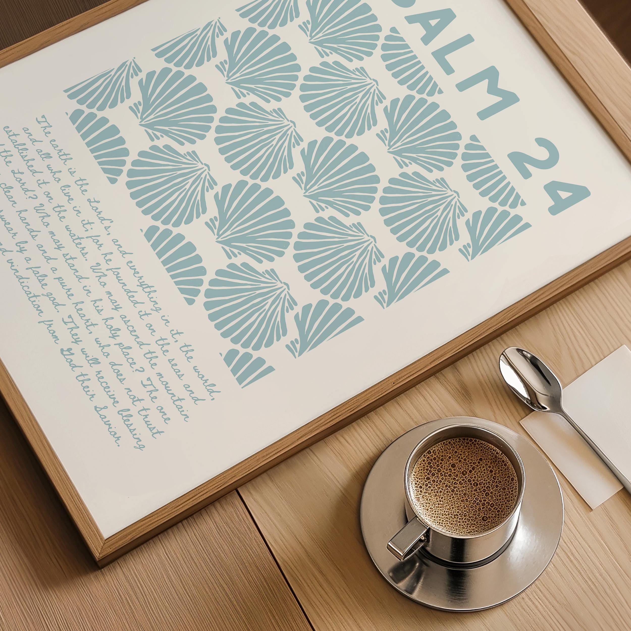 Blue Psalm Bible Verse Print Modern Coastal Christian Wall Art Seashell ...