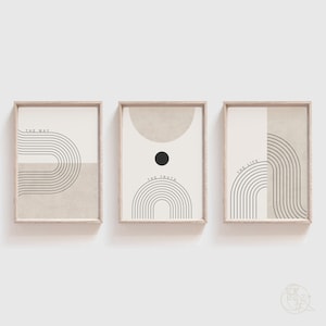 May include: Three framed prints with beige backgrounds and black geometric shapes. The text "The Way", "The Truth", and "The Life" is printed on each print.