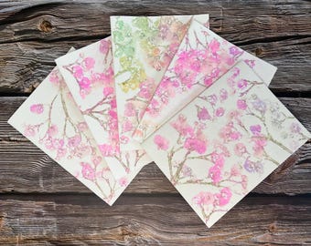 Biglietti d'auguri con fiori pastello / Fiori martellati / Biglietti fatti a mano (confezione da 5)