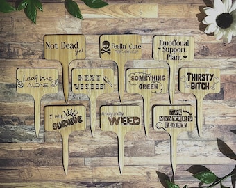 Funny Bamboo Plant Markers: Joke Garden Stakes, Set of 10