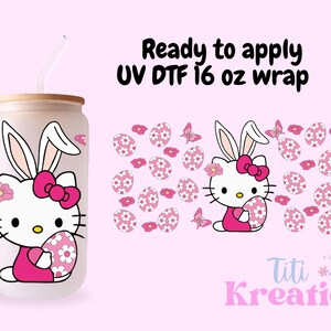 UV Dtf wrap | Physisches Produkt | Ostern uvdtf | pinkes Kätzchen Wrap | UV DTF | Bereit zum Anwenden von Warenkorb | 16 Unzen Libby Cup Wrap.