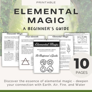 Può includere: Una guida stampabile sulla magia elementale, con un'illustrazione in bianco e nero dei quattro elementi: terra, aria, fuoco e acqua. La guida include 10 pagine di informazioni su come connettersi con gli elementi e approfondire la comprensione del loro potere.