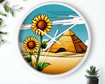 Wall Clock Sunflower and Egyptian Pyramid