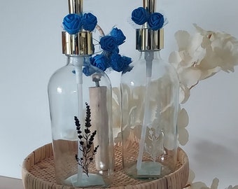 Distributeur de savon en verre transparent avec décorations