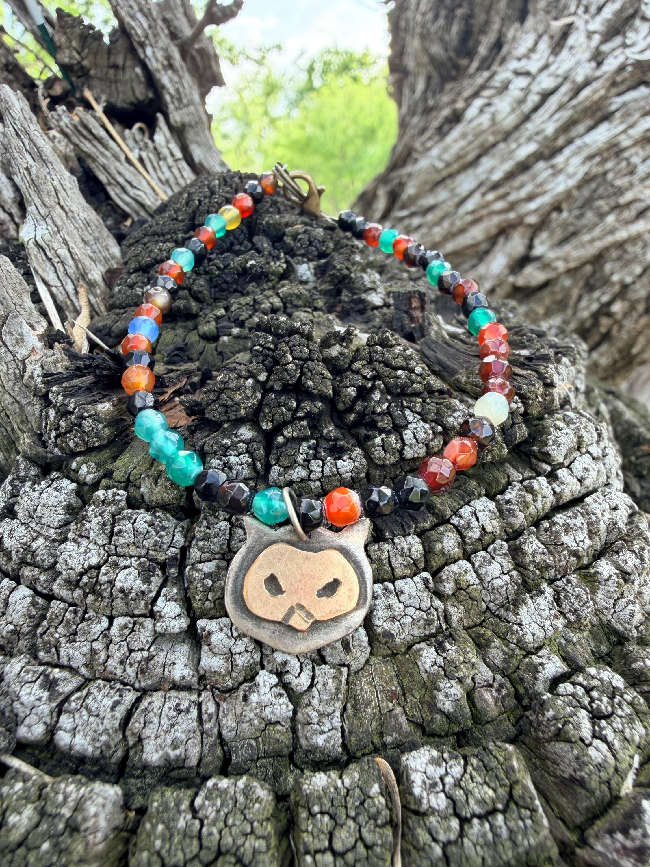 Owl Multi Gemstone Bead Bracelet
