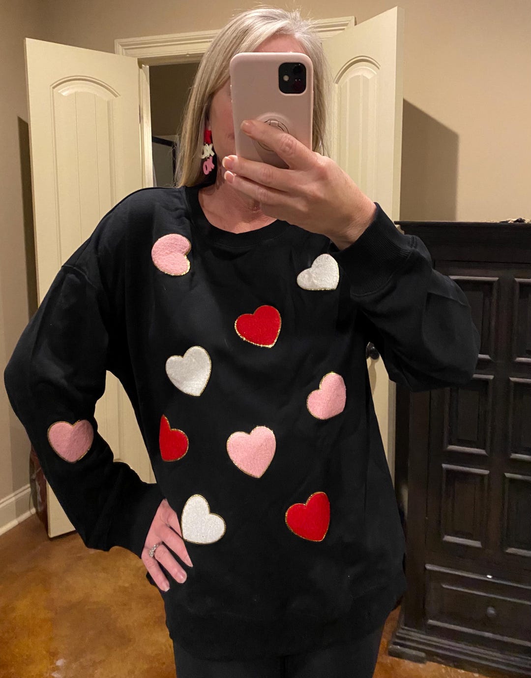 Valentine Bear Eyelet Heart Patch Sweatshirt
