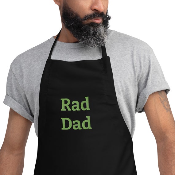 BBQ Fun Black Super Rad Grillin' Dad BBQ Custom Name Long Apron - Papery Personalized Grilling Apron Aprons For Men