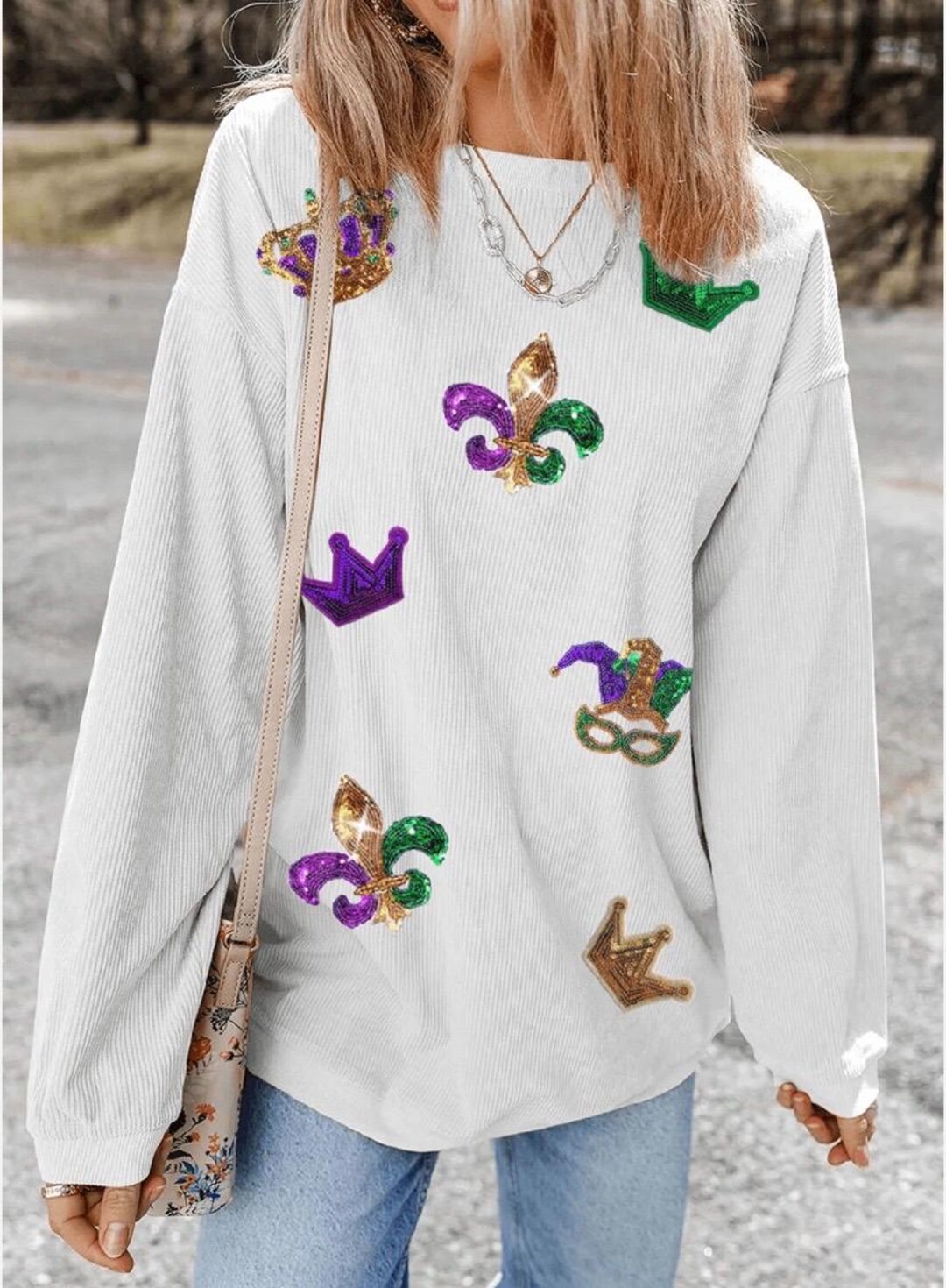 TIS Mardi Gras YALL Corded Ribbed Pullover Sweatshirt