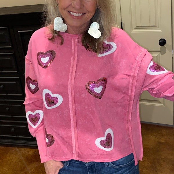 Heart Bow Sequin Sweatshirt main image 1