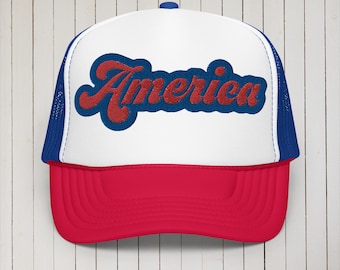 America / Red white and Blue Embroidered Foam trucker hat