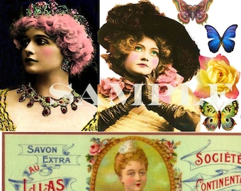 INSTANT Digital Download Pink Victorian Collage Sheet Mixed Media Art Supplies Shabby Chic Vintage Perfume Labels Vintage Victorian Scrap